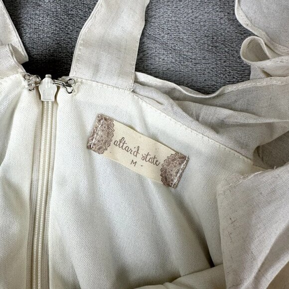 Altar’d State Womens Dress Oatmeal Ruffles Size Medium Bib Short Sleeve - Picture 7 of 9